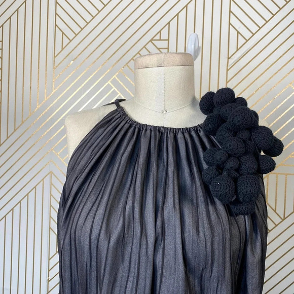 Anthropologie Girls from Savoy Shares Branchflower Silk Dress Gray Black Size 6 - Picture 3 of 12